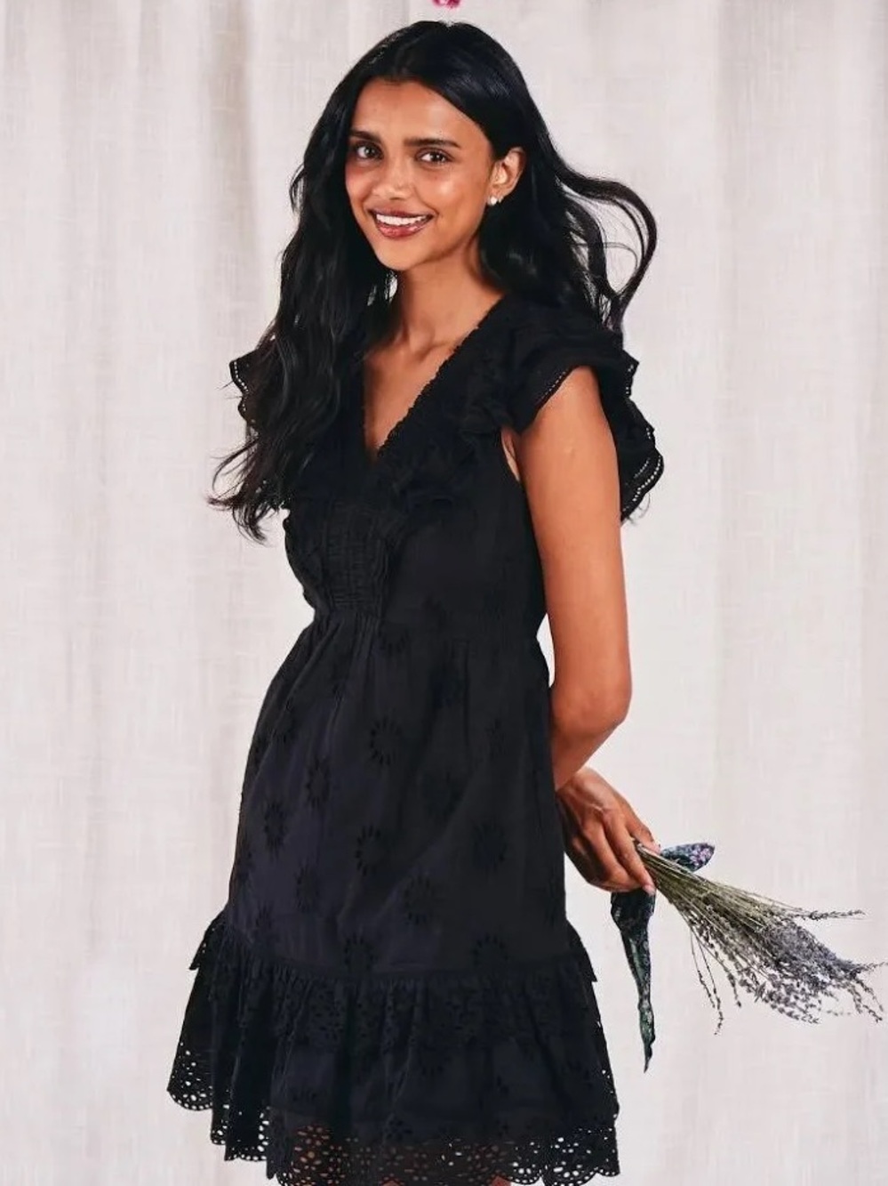 $228 Roller Rabbit black eyelet tiered mini dress XXS